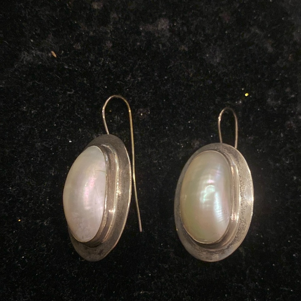 White Mabe Pearl Sterling Earrings